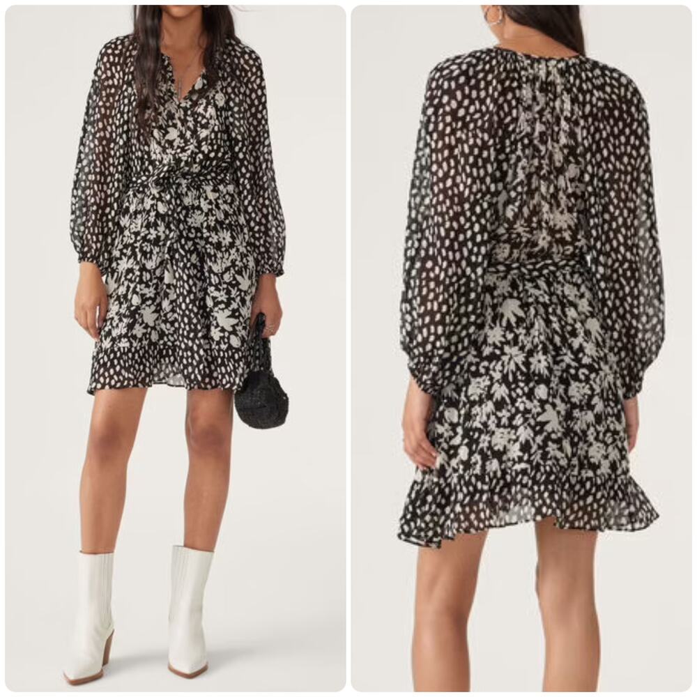 Ba&Sh Fiona Long Sleeve Dress Noir Floral
